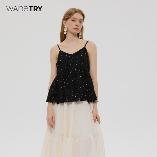 wanatry俏皮可爱波点吊带上衣