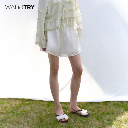 wanatry蕾丝边休闲白色百搭短裤