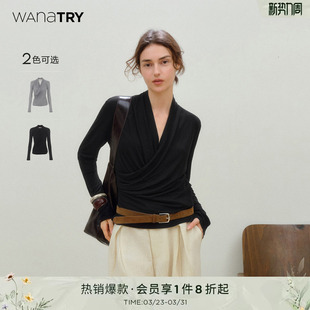 长袖 wana 气质显瘦女款 新款 try天丝羊毛荡领纸片人上衣2025秋季