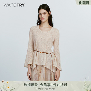正肩气质通勤温柔女 优雅感上衣含腰带早春新品 wana tryU领喇叭袖