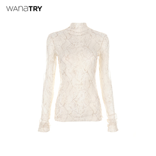 慵懒氛围感精致上衣女装 新款 try设计感印花蕾丝叠穿打底春季 wana