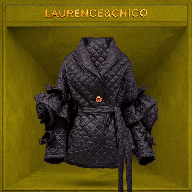 【秋冬新品】LC灵蛇扣花花幼稚园菱格棉服，黑色