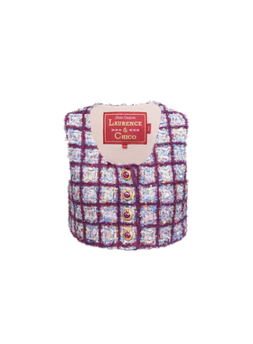 LC灵蛇扣手工抽纱棋盘格真丝短马甲，紫色