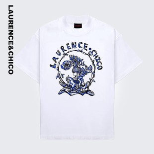 新款 Laurence&Chico T恤白色植绒印花短袖 上衣女士2023年夏季 L&C