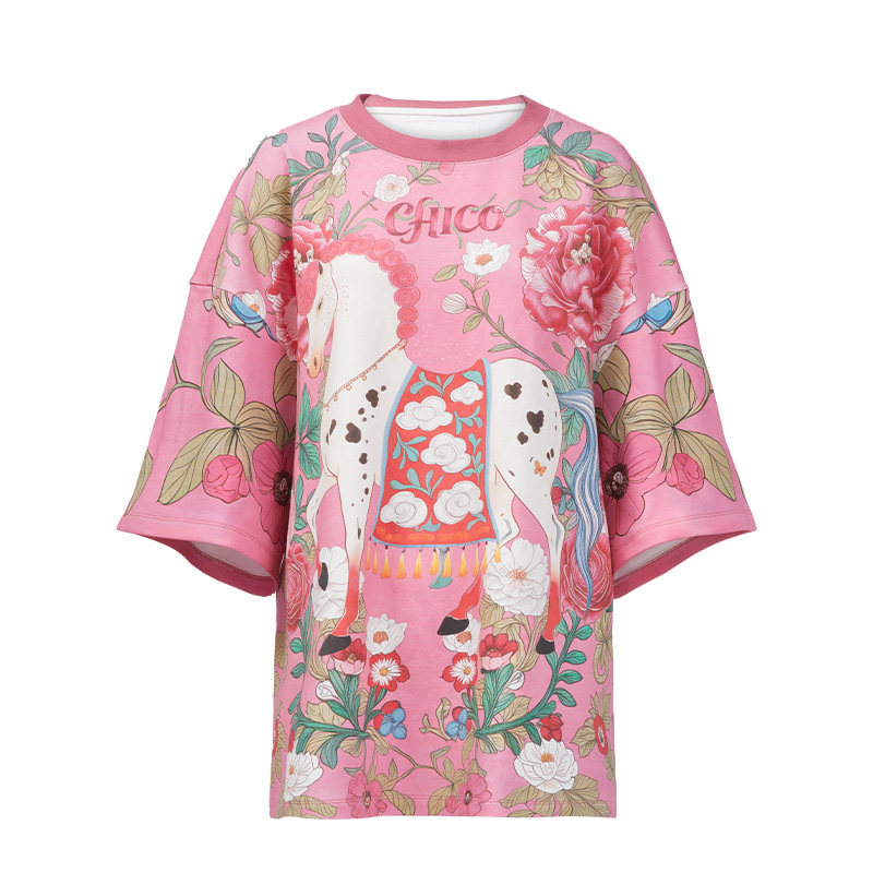 LC小马游园记Oversized手绘T恤，粉色