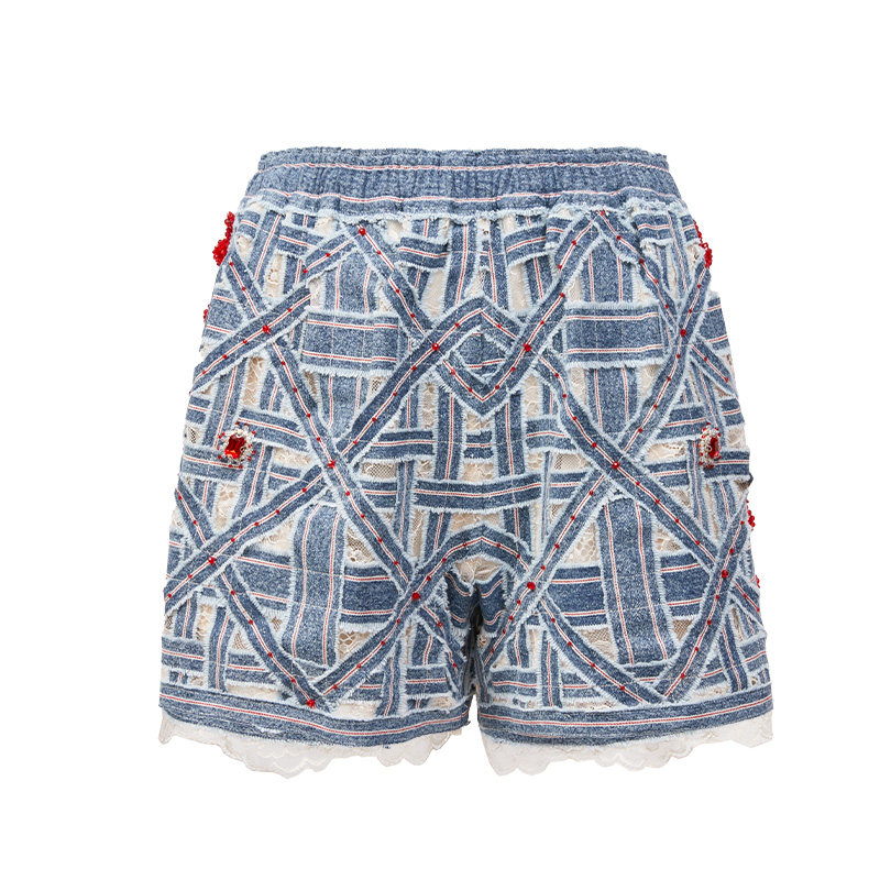 【秋冬新品】LC明xi米字格编制牛仔短裤，浅蓝（限量77件新品）