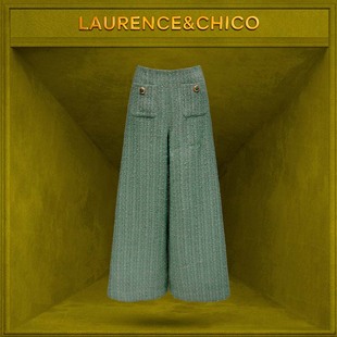 LC灵蛇扣粗花呢阔腿裤,瓦松绿