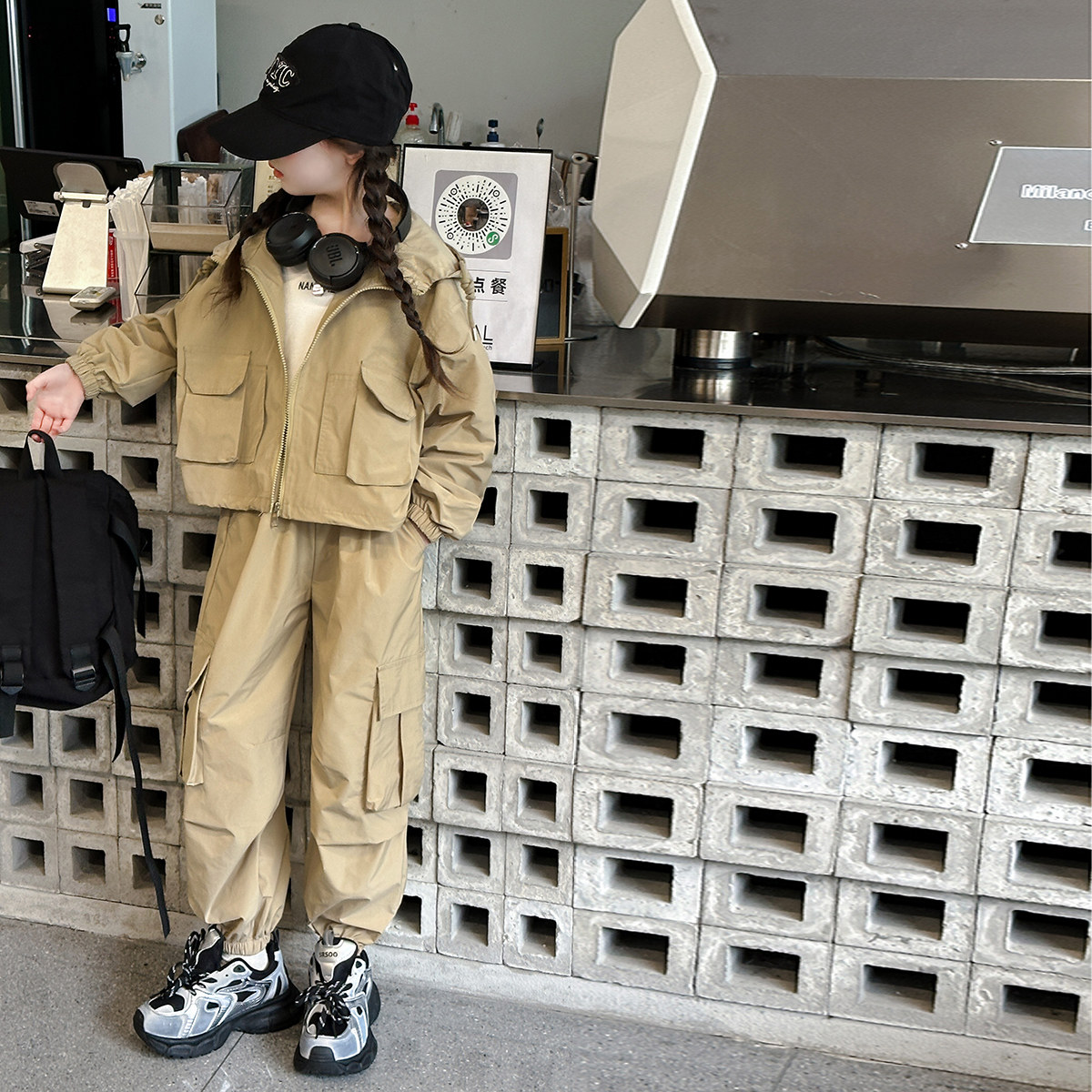 韩国女童工装母子套装春秋新款儿童洋气中大童韩版时髦运动两件套