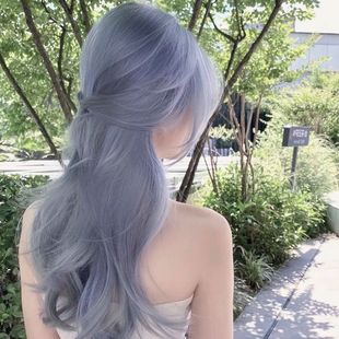 网红湖泊蓝染发剂奶奶灰流行色樱花粉半永久植物染发膏自己在家染