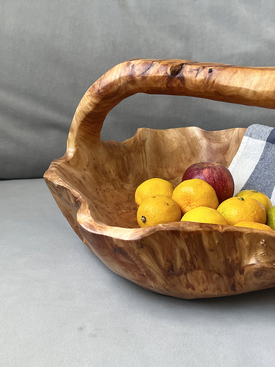 단단한 나무 수제 바구니 통나무 과일 바구니 과일 분지 통나무 과일 바구니 나무 꽃 바구니 휴대용 나무 바구니 과일 바구니
