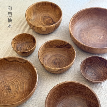 日式柚木木碗实木果盘木质和面盆木头揉面盆大号木盆家用木盘餐具