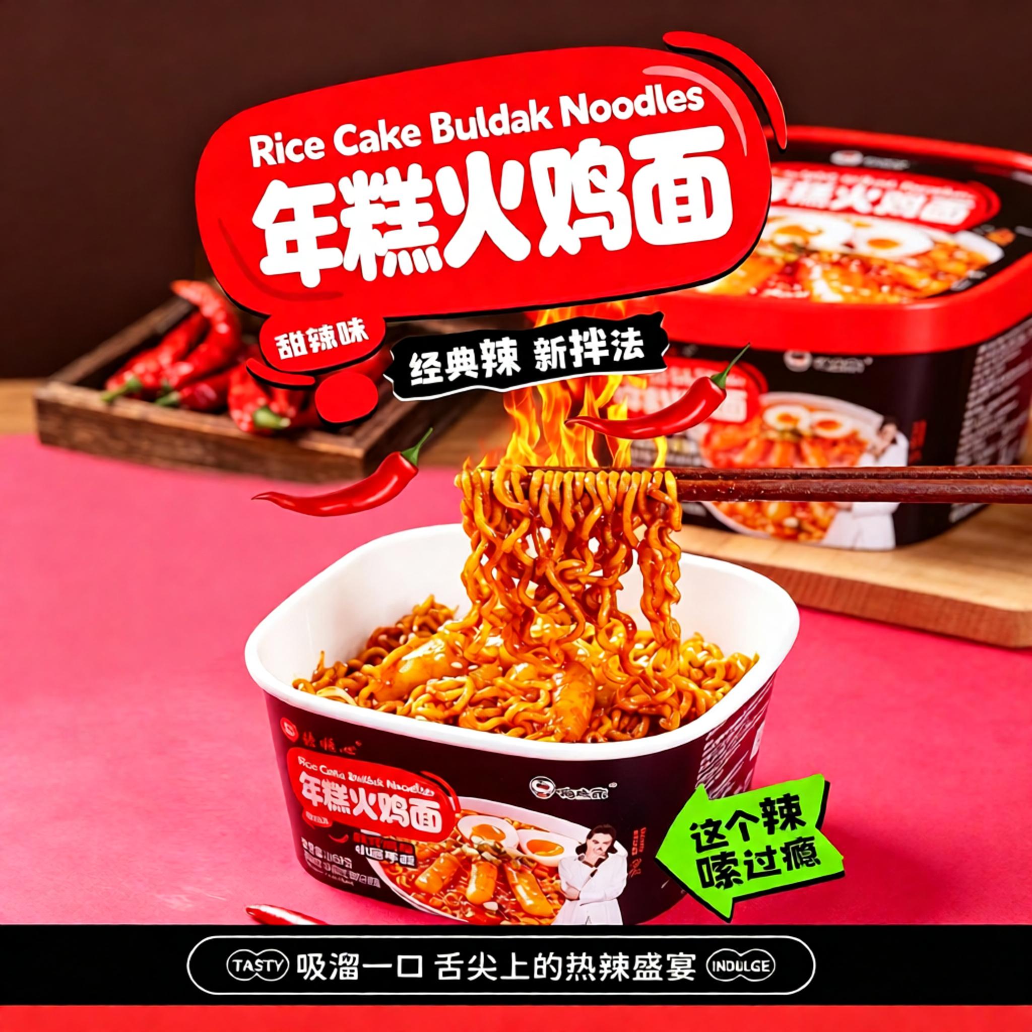 嗨吃家爆款韩式年糕火鸡面甜辣味免煮速食夜宵泡面拌面