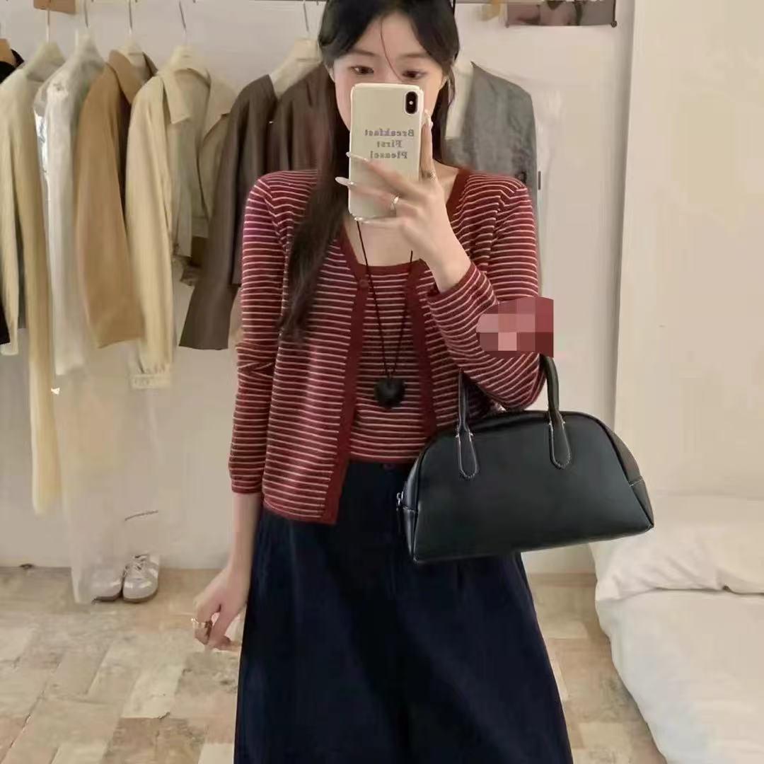 【小四专享】六羊毛～长袖吊带背心叠穿毛针织开衫两件套5531#