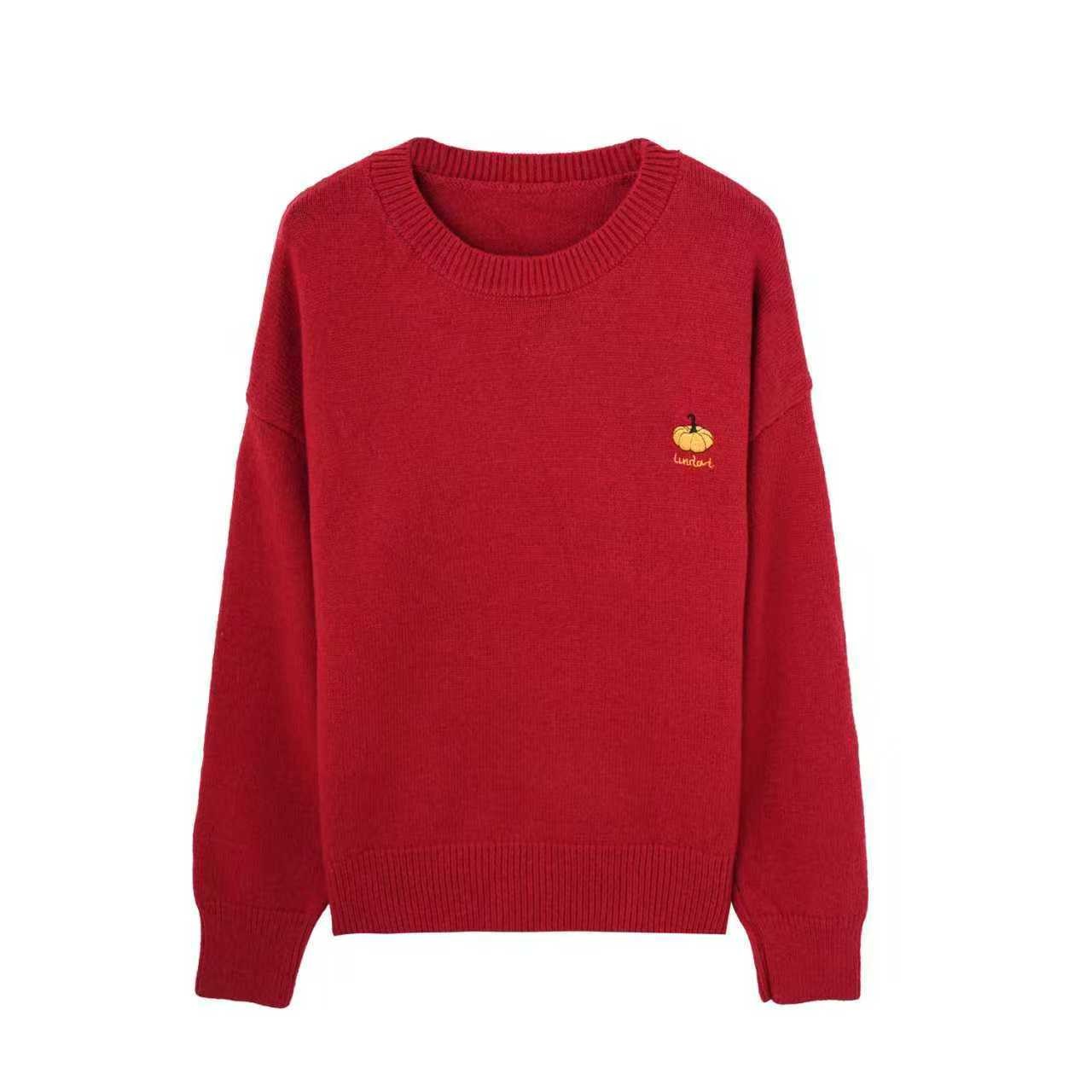 【甜馨Tia专享】圆领卡通刺绣针织衫女秋冬宽松显瘦毛衣韩式163