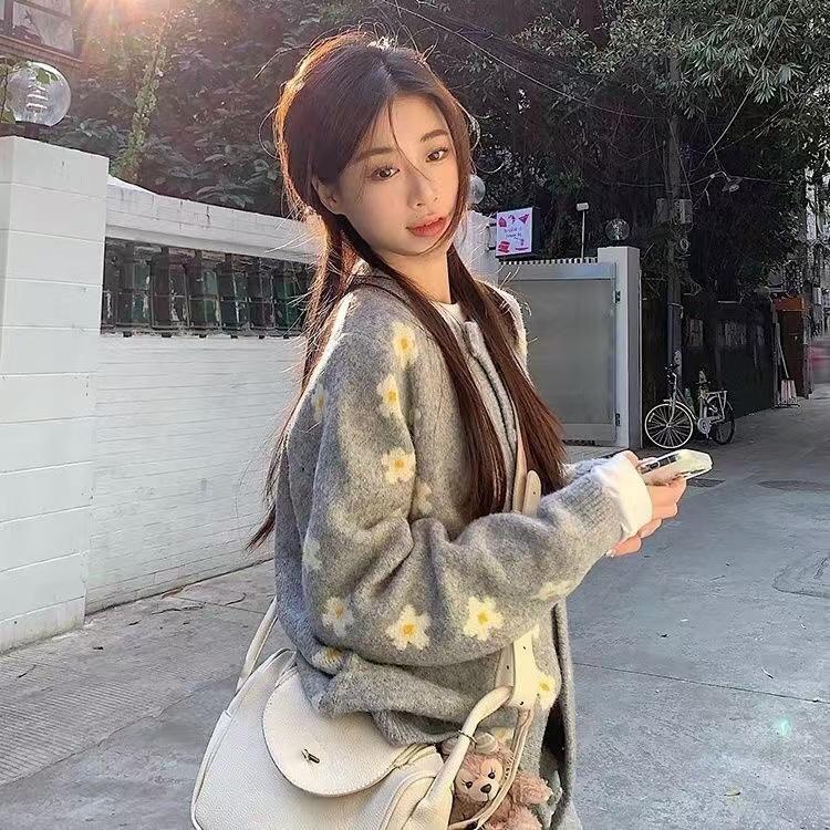 【小四粉丝专享】针织开衫女上衣外穿短款针织毛衣女外套6311