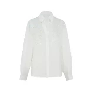 【小乐专享】法式气质纯色翻领开叉刺绣亮片套头长袖衬衫女995