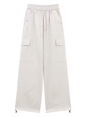 【小乐专享】美式工装裤女高腰显瘦直筒休闲裤0012