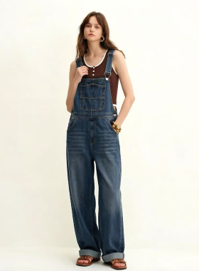 【恩佳专享】深蓝色减龄牛仔背带裤女3092