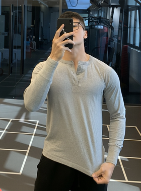 irontrap纯棉运动亨利领长袖T恤男打底衫健身衣服内搭训练服秋冬