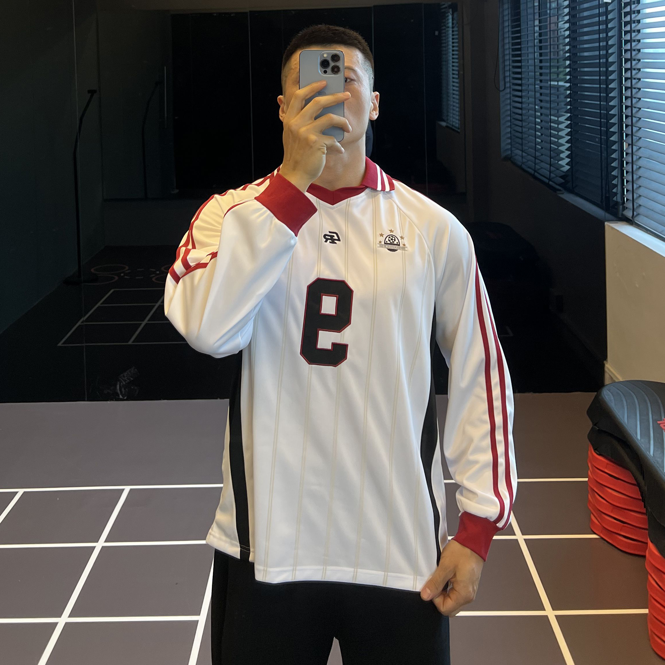 美式复古撞色球衣T恤男速干长袖