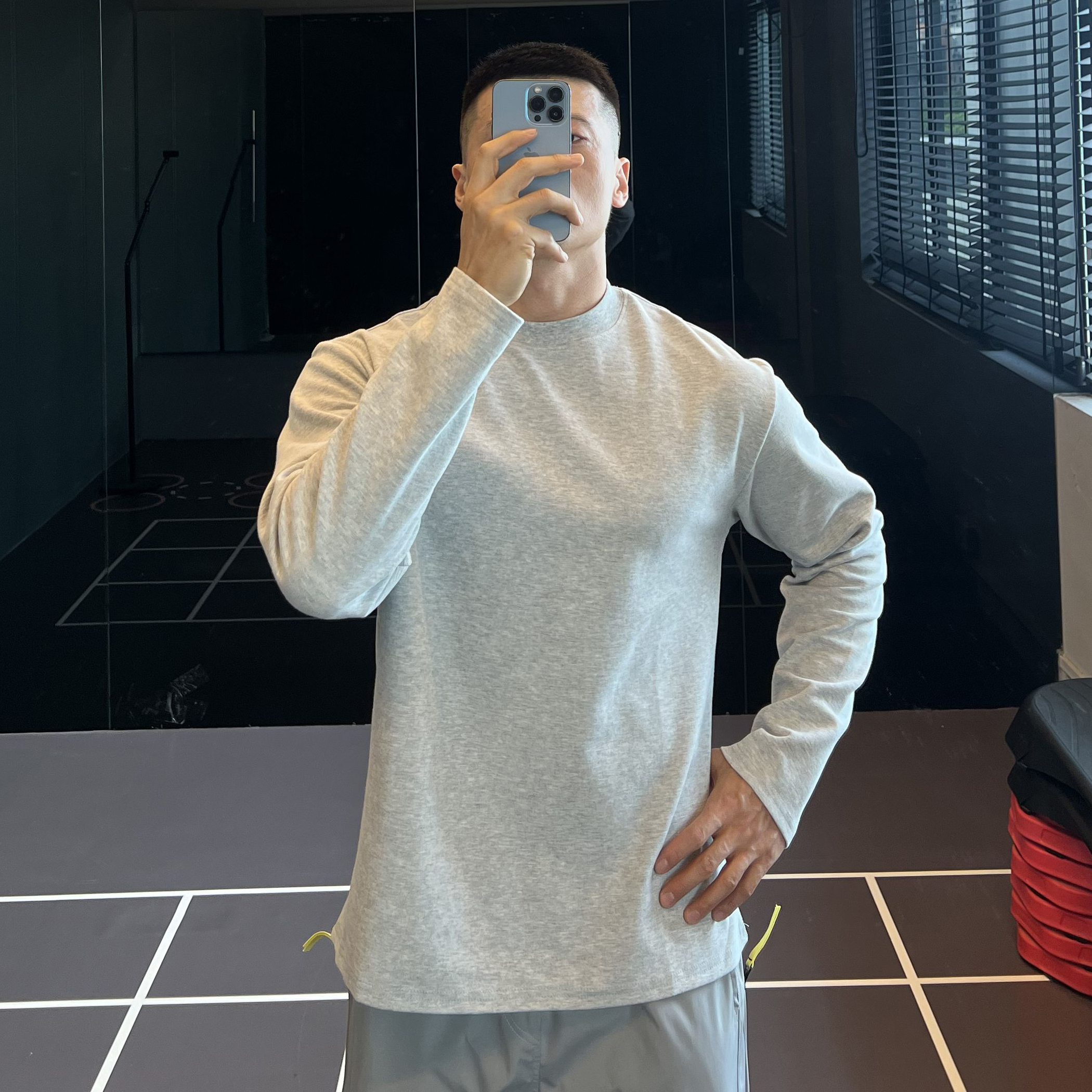 双面磨毛运动长袖T恤圆领打底男