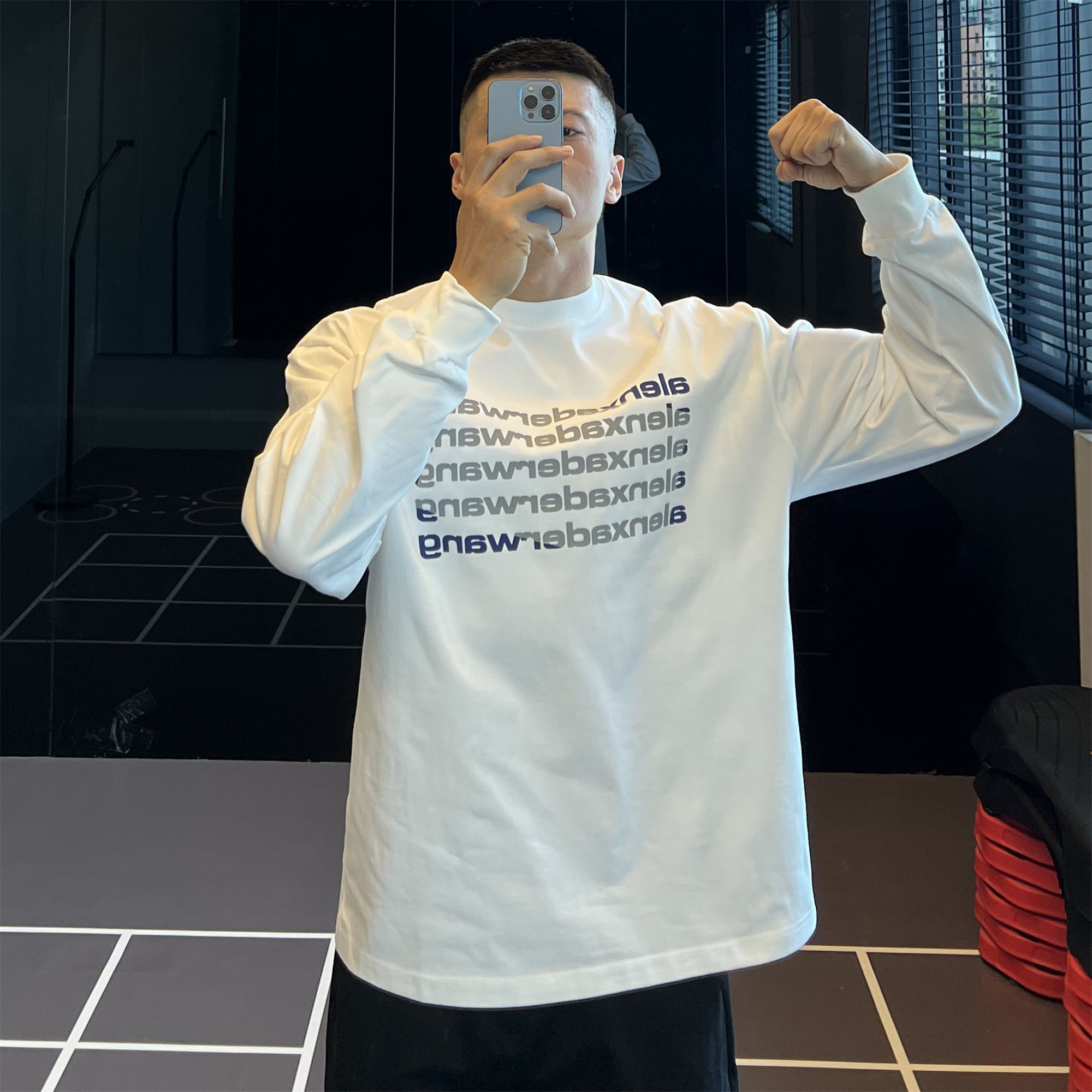 纯棉渐变印花长袖男士美式T恤秋