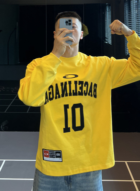 IRONTRAP重磅350G纯棉双纱运动球衣风长袖圆领打底T恤健身衣服秋