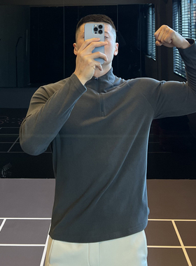 IRONTRAP双面磨毛薄绒半拉链运动卫衣男修身长袖T恤健身衣服秋冬