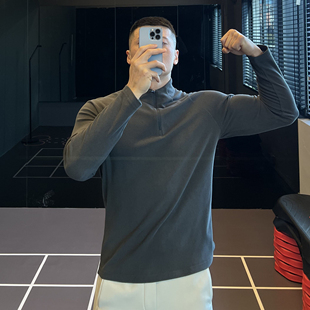 IRONTRAP双面磨毛薄绒半拉链运动卫衣男修身长袖T恤健身衣服秋冬