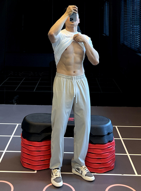 IRONTRAP220G新疆棉抽绳直筒运动裤男COOLMAX吸湿排汗九分裤秋季