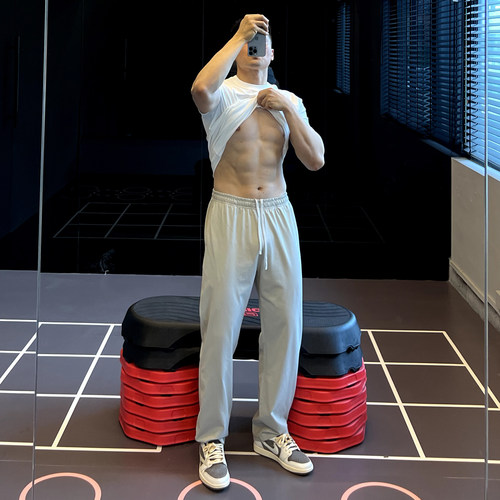 220G新疆棉抽绳直筒运动裤男排汗