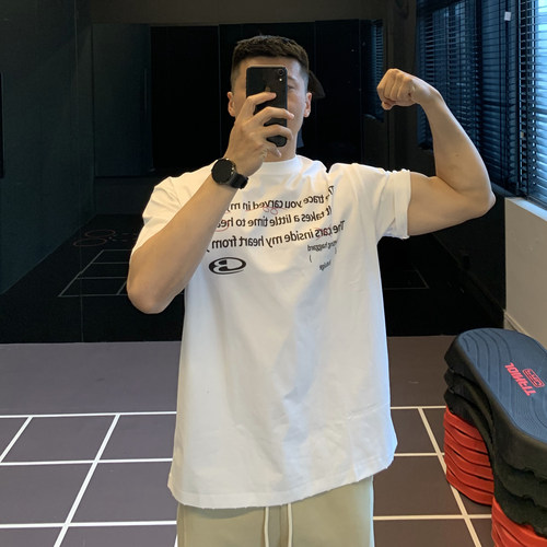 美式字母印花运动t恤男训练衣服