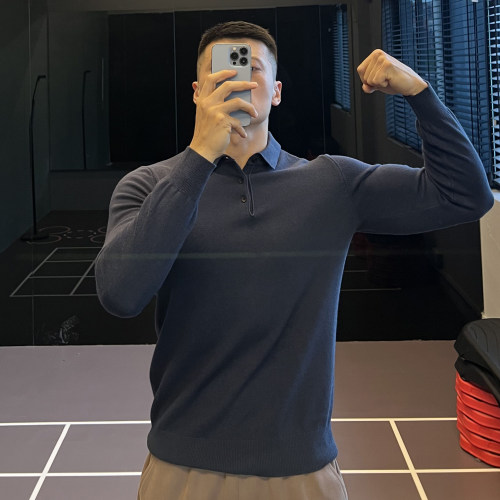 三粒扣毛衣修身长袖polo衫男纯色