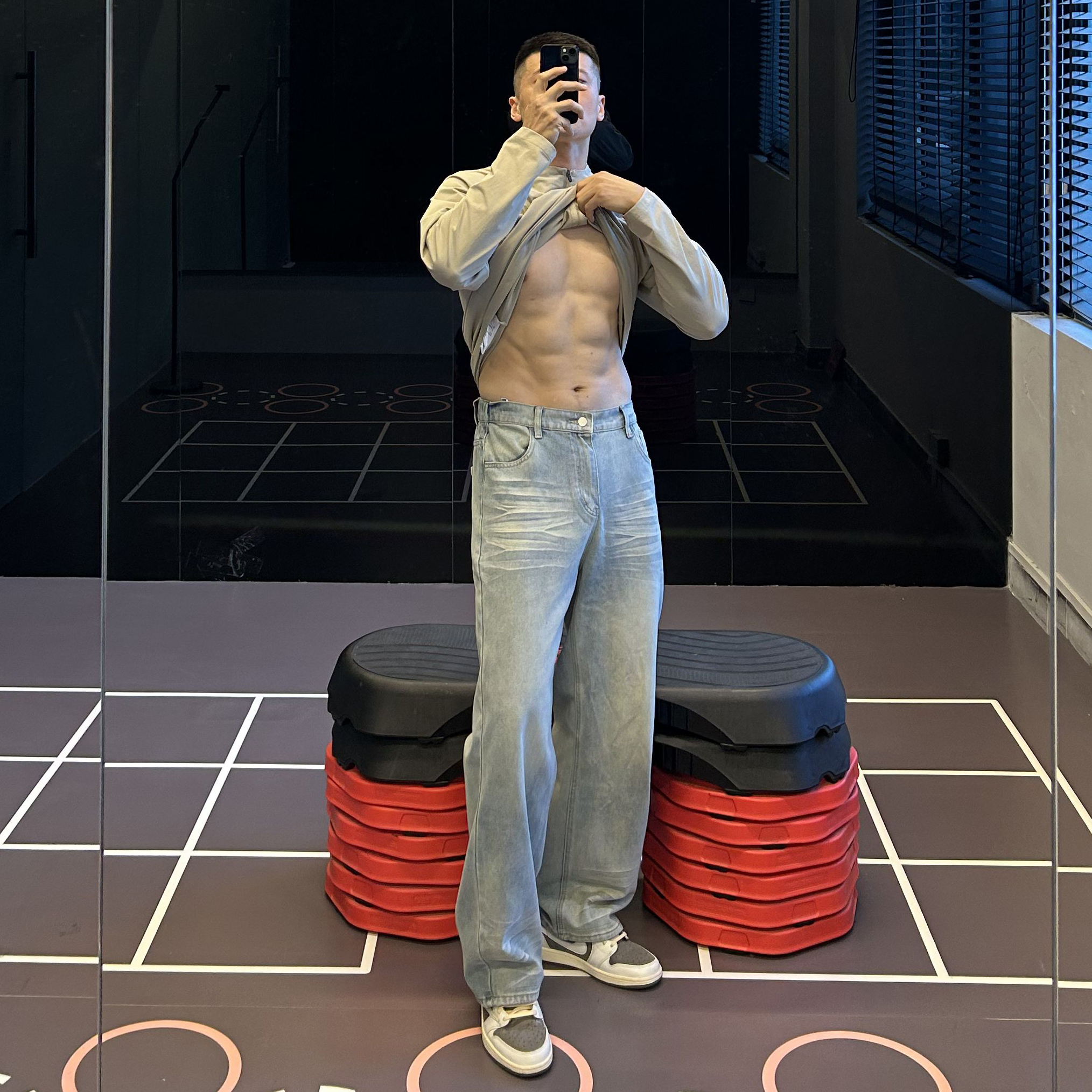 猫须水洗美式休闲牛仔裤男士宽松