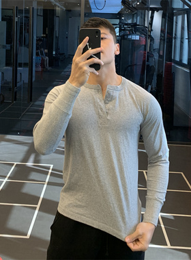 irontrap纯棉运动亨利领长袖T恤男打底衫健身衣服内搭训练服秋冬