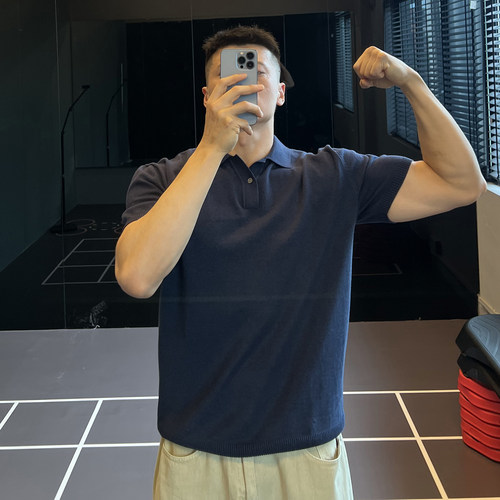 一粒扣海鸥领纯色针织polo衫夏季
