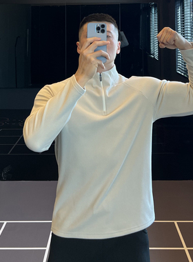 IRONTRAP双面磨毛薄绒半拉链运动卫衣男修身长袖T恤健身衣服秋冬