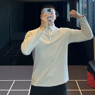 IRONTRAP双面磨毛薄绒半拉链运动卫衣男修身长袖T恤健身衣服秋冬