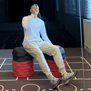 美式复古重磅纯棉运动健身卫裤束腿小脚收口抽绳宽松休闲九分裤男