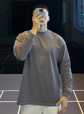 IRONTRAP280G重磅小领口长袖T恤男休闲圆领打底上衣健身衣服秋季