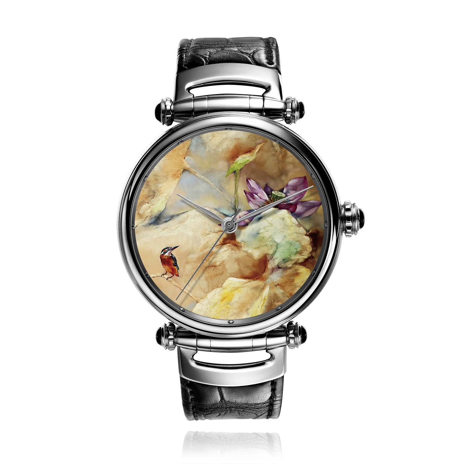 koncise/孔氏珐琅 黄月花鸟系列-秋荷 微绘珐琅腕表