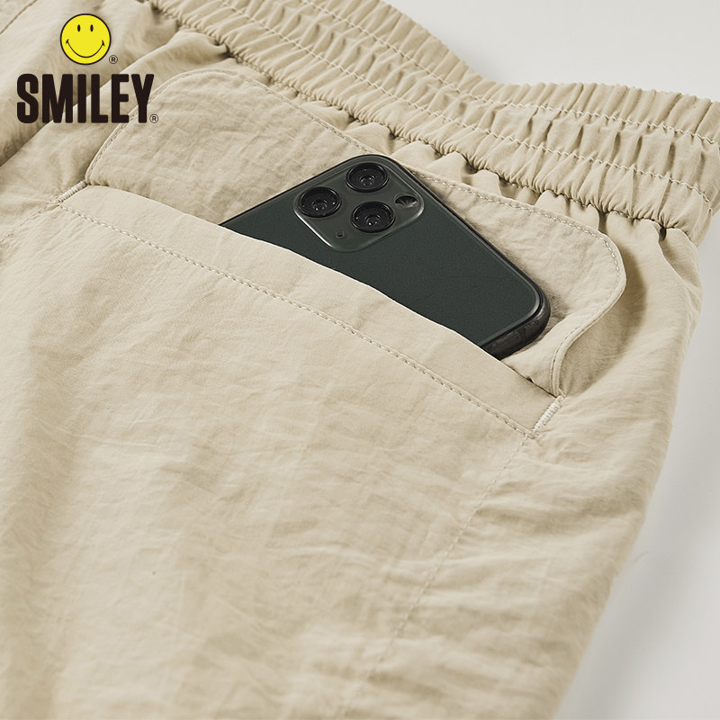 [SAME AS SHOPPING MALL] SMILEY SMILEY FACE 2024 SUMMER NEW CASUAL SHORTS MENS DRAWSTRING ELASTIC WAIST THIN TREND