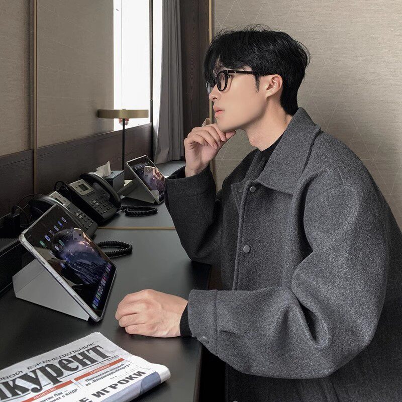 韩版潮流秋冬季新款翻领毛夹克