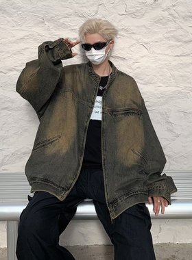 复古美式潮牌牛仔外套男士新款春秋季宽松夹克港风潮流百搭上衣服