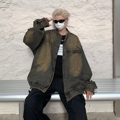 复古潮牌衣服翻领春秋宽松型