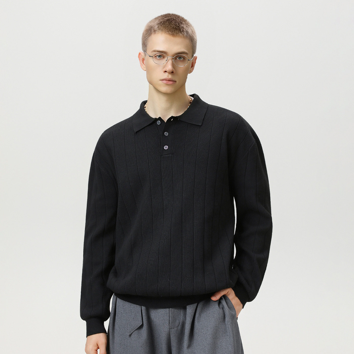 无注册商标老钱竖坑条肌理感毛衣