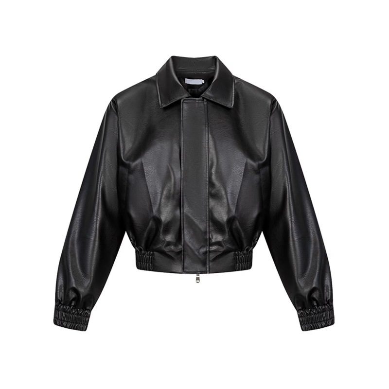 韩版黑色pu皮垫肩短款皮衣夹克男款潮流休闲黑色拉链外套上衣