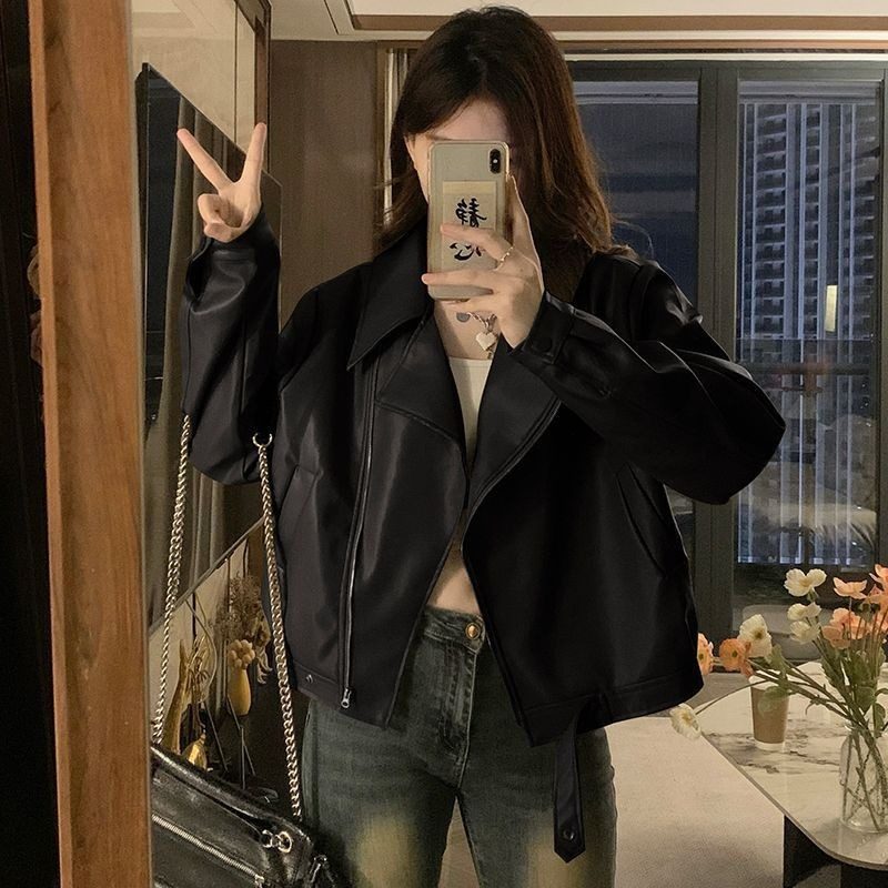 复古皮衣外套女短款2025秋冬新款翻领欧货小个子PU机车小皮夹克