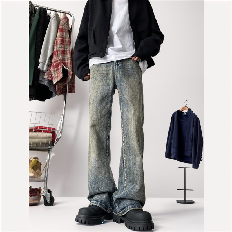 美式复古粗竹节微喇裤微喇裤拉链