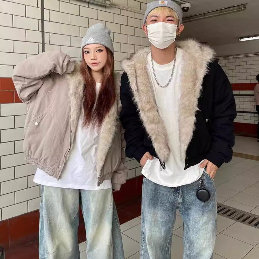 冬季座山雕连帽毛领棉衣